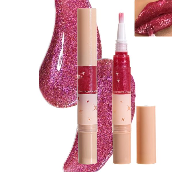 HUDABABY Shiny And Glossy Lip Gloss Rotary Pen, Sparkling And Long-Lasting Lip Gloss, Moisturizing And Bright Lip Makeup, Three-Dimensional Plump Lip Gloss (02# SERENDIPITY BERRY)