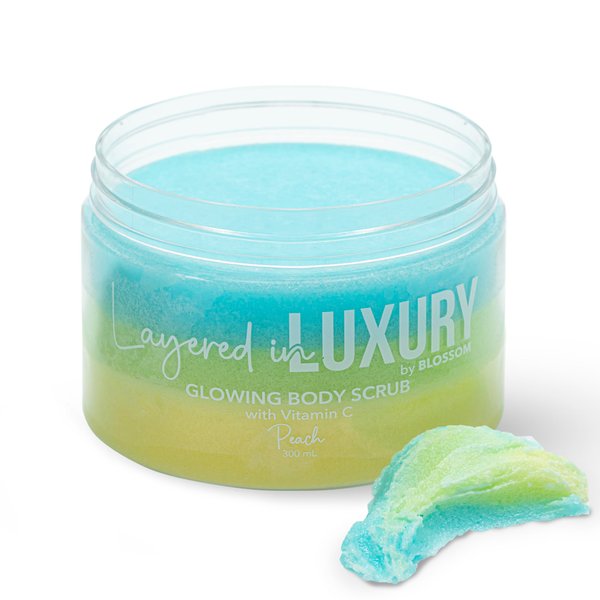 Blossom Layered in Luxury Glowing Scented Lather Foaming Body Sugar Scrub Exfoliating Polish with Skin Brightening Vitamin C, Cruelty Free, 300ml, Coconut