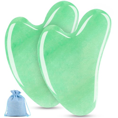 esur Jade Gua Sha Facial Tool Set, 2 Pack Guasha Tool for Face Massager, Natural Jade Stone Face Scraper for Eyes, Chin, Neck and Body Muscle Relaxing and Relieve, Gifts for Women