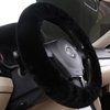 Fluffy Wool Sheepskin Fuzzy Black Car Steering Wheel Cover for Universal Auto Steering Wheel 14 1/2-15 1/2inch, Anti-Slip, Soft Plush, Comforting and Luxurious, Soft Texture (Black)