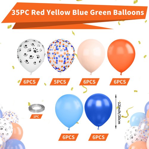 Blue and Orange Balloons, Dog Paw Print Balloons 12inch Light Blue Orange Balloons Orange Blue Confetti Balloons for Puppy Paw Boys Kid Blue Theme Birthday Baby Shower Party Decorations Supplies