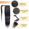 Straight Ponytail Extension Human Hair Wrap Around Magic Paste Ponytail Clip In Real Brazilian Virgin Human Hair pieces For Black Women Natural Black 20inch