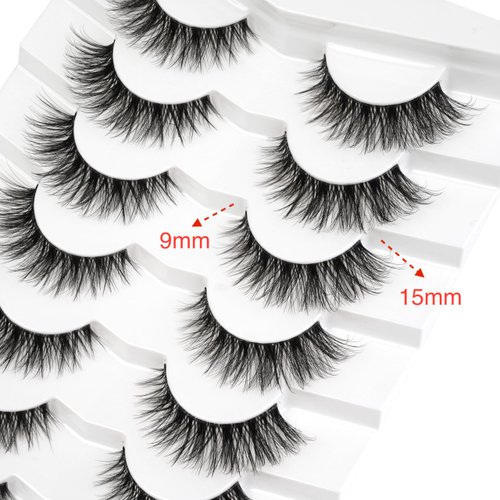 Happy Heartbeat 3D Clear Band Lashes 15mm Natural Soft Faux Mink Lashes C Curl Cat Eye Wispy Fake Eyelashes Reusable False EyeLashes 7 Pairs (No.212)