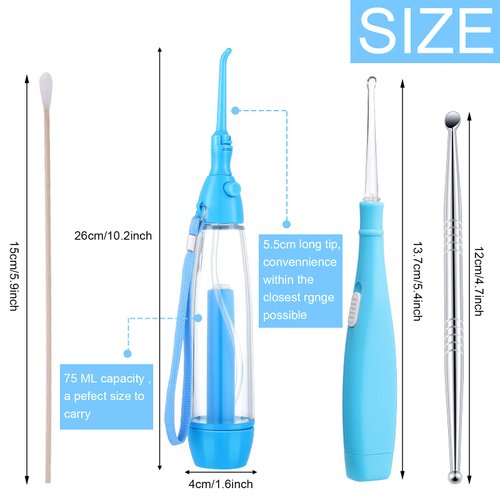 Nuanchu Tonsil Stone Remover Set, 1 Manual Pump Type Low Pressure Irrigator Oral Water Pick, 1 Tonsil Stone Remover with LED Light, 1 Stainless Steel Removal Tool and 100 Long Swab
