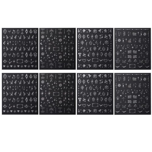 3D Silver Metallic Nail Stickers for Women Star Moon Sun Nail Decals for Nail Art Design Butterfly Nail Art Stickers Boho Totem Nail Sticker Self-Adhesive Stickers for Nails DIY Nail Decor, 8 Sheets