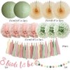 Sage Green and Blush Pink Bridal Shower Decorations Boho Bride to Be Decorations Sage Green and Pink Bachelorette Party Decorations Beige Fans Dusty Rose Tissue Pom Poms with Cream Tassel Garland