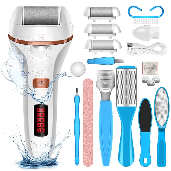 MOREVAC Electric Foot File Callus Remover, Rechargeable Pedicure Tools Foot Care Kit, Callus Remover for Feet with 3 Roller Heads,2 Speed, Display for Remove Cracked Heels Calluses and Hard Skin