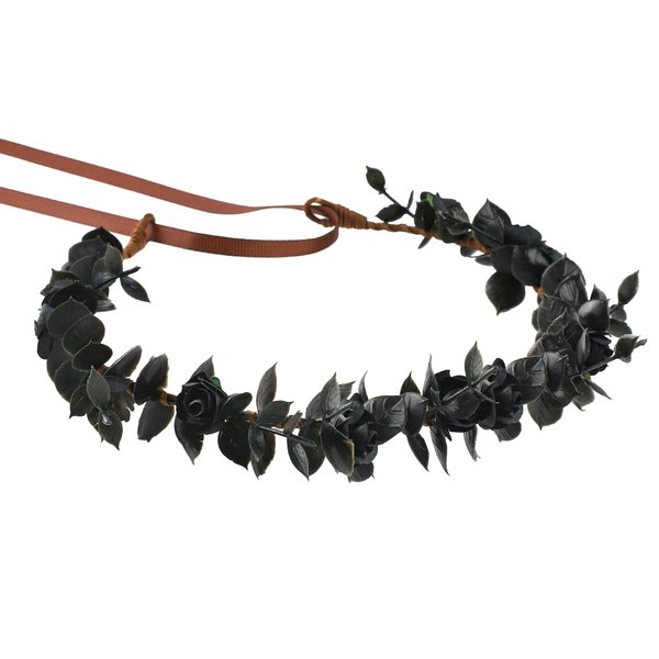 KorViSHOW Flower Crown Fairy headbands - Handmade Black Bohemian Bridal Headpieces Garland Renaissance Weeding Crowns for Women Girls Lady Diy Party Vacation Festival Photography Props Rose