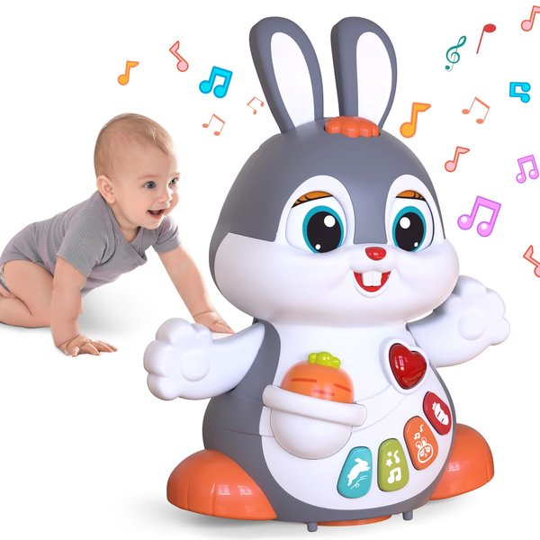 MOONTOY Easter Bunny Musical Toy for 1 +Year Old,Baby Crawling Toys 6 to 12 Months, Baby Easter Gifts for Girls Boys Dancing Toys for 6 7 8 9 10 12 Months,Baby Learning Toy with Light & Sound