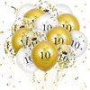 10th Birthday Balloons 15Pcs White Gold Happy 10th Birthday Latex Balloons Confetti Balloons White Gold 10th Anniversary Birthday Party Decorations Balloons for Girls Boys Birthday Supplies 12 inch
