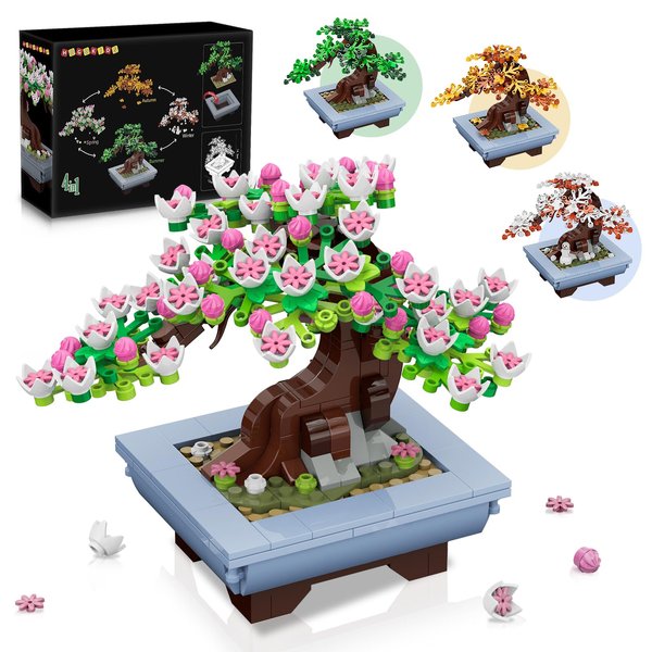 HOGOKIDS Cherry Blossom Flowers Building Set - 4 Seasons Bonsai Tree Building Block Toy 584PCS, Botanical Collection DIY Plant Home Office Decor for Adults Teens Kids 6+