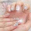 Auwoyss Crystal Press on Nails Square Fake 3D Rhinestone False Medium Length Glitter Sparkle Luxury Full Cover Acrylic Nails Tips Gel Fancy Stick on Nails Bride Art Gel Artificial Wedding