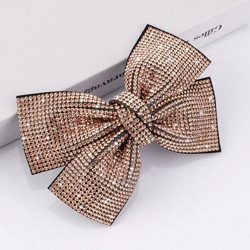 AHONEY 1Pack Gold Hair Clips Rhinestone Hair Bows for Women Hair Bow Clip, Hair Bling Glitter Hair Clips Sparkly Barrettes for Women Girls Gold Hair Accessories Christmas Gift