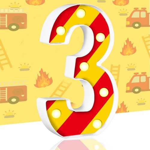 Tkifoda Fire Truck LED Number Lights,Fire Truck Birthday Party Supplies Firetruck Firefighter Birthday Party Decorations LED Light up Number Kids Fire Truck Party Centerpiece Birthday Party Supplies