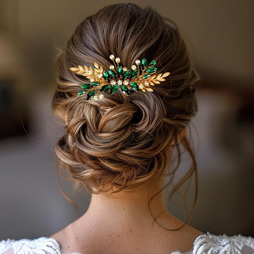YBSHIN Bride Wedding Rhinestone Hair Comb Gold Leaf Hair Piece Crystal Bridal Side Combs Wedding Hair Accessories for Women and Girls