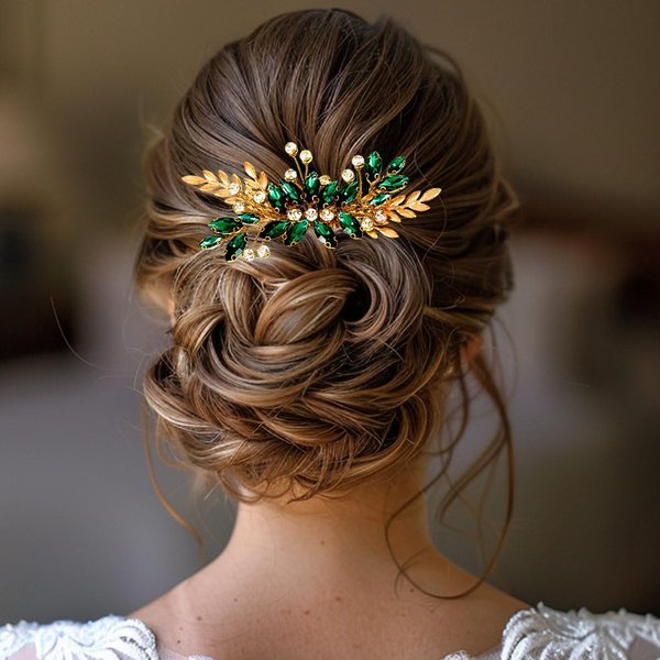 YBSHIN Bride Wedding Rhinestone Hair Comb Gold Leaf Hair Piece Crystal Bridal Side Combs Wedding Hair Accessories for Women and Girls