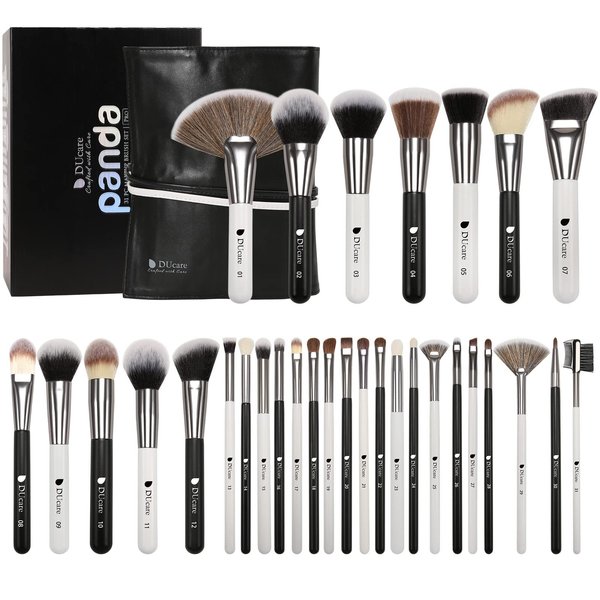 DUcare Professional Makeup Brushes set Panda Series Makeup Brush Set 31Pcs Kabuki Foundation Blending Face Powder Blush Concealers Eye Shadows With Leather Case Organizer