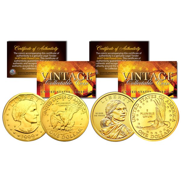 Sacagawea & Susan B Anthony 24K Gold Plated U.S. Dollar History Women 2-Coin Set