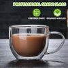Hlukana Double Walled Glass Coffee Mugs Set of 2, 8 oz Insulated Coffee Mugs with Handle, Clear Coffee Mugs for Cappuccino, Latte, Americano, Tea Bag, Beverage Glasses Heat Resistant Coffee Cups