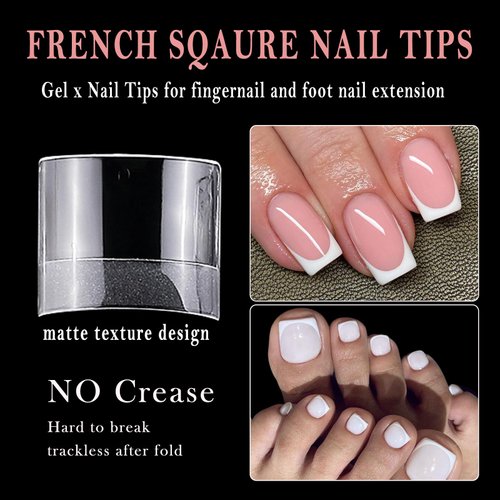 AddFavor Toe Nail Tips, 600pcs Soft Gel X Nail Tips Toenails Clear Fake Nails Square Acrylic False Nail Tips 12 Sizes for Toe Nails Extension