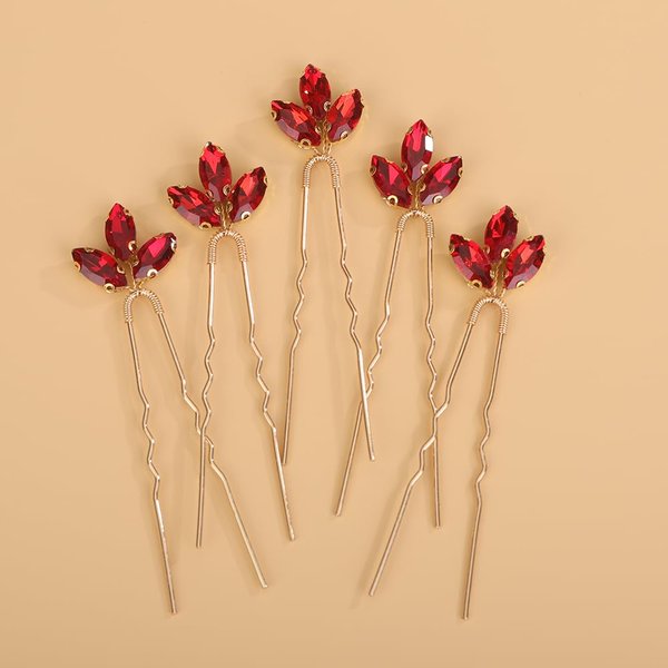 BERYUAN Wedding Hair Pins Bridal Crystal Rhinestone Hair Pins Green and Red Rhinestone Wedding Headpiece Gold Rhinestone Hair Pins for Wedding Women(5pcs) (red)