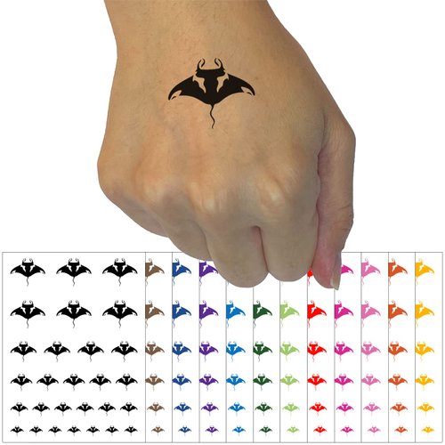 Manta Ray Devilfish Sea Ocean Creature Temporary Tattoo Water Resistant Fake Body Art Set Collection - Black (One Sheet)