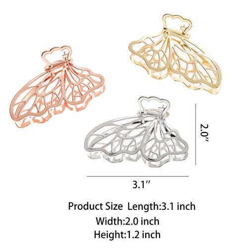 KISSKIKO Metal Hair Clips for Women - 3 Inch | Nonslip Gold and Silver Small Claw Clip 3 Pcs | Hair Claw Clips Suitable for Girl Hair Accessories Gift