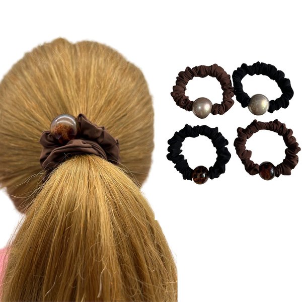 Pearl Elastic Hair Ties, Set of 4, Stretchy Ponytail Holders
