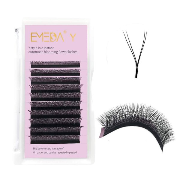 EMEDA Y Lash Extensions D Curl 0.07mm 8-14mm Mix Tray Premade Volume 2D Fans Eyelash Extension .07 Mix YY Type Wispies Soft Eye Lashes 8mm 9mm 10mm 11mm 12mm 13mm 14mm Supplies （0.07 D MIX 8-14mm）