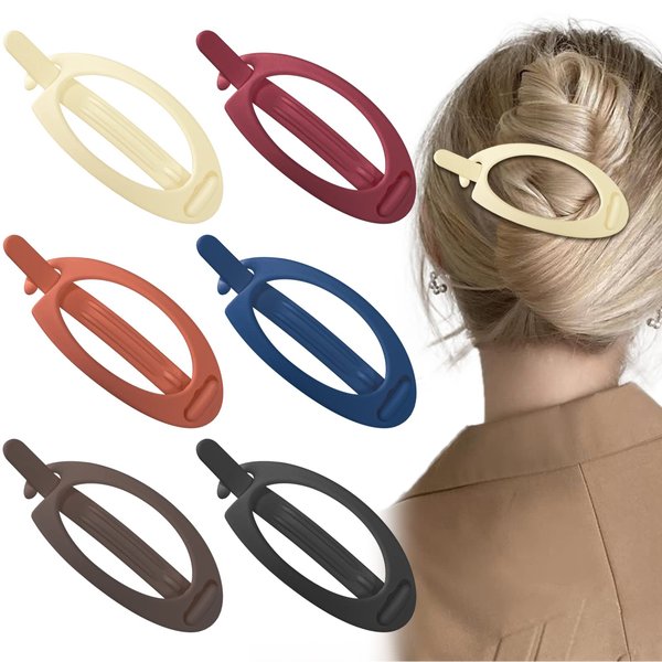 6 Pcs Matte French Oval Hair Barrette Clip Plastic Bun Ponytail Holder Strong Hold Grip Hair Clips Closure Hairpin No Metal Hair Accessories for Women Girls