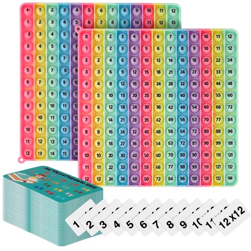 AK-SHIP Multiplication Game Table and Addition Numbers Flash Cards Doubled Side Macaron POP Fidget Math Toys, Create Various Math Operations, Stress Relief Fidget Learning Game （1 Piece | with Flash