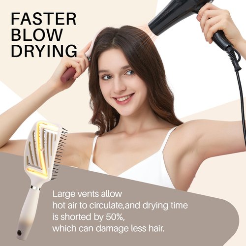 RHOS Detangling Hair Brush for Women&Men-Curved Vented Hair Brush for Faster Blow Drying/Styling,Paddle Vent Detangler Brush for Long,Short,Thin,Curly,Wet&Dry Hair(Beige)