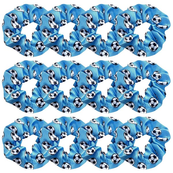 12 Pcs Shiny Soccer Hair Scrunchies Cheer Soccer Uniforms Scrunchie School Performance/Sports/Practice/Party/Gymnastics Scrunchie Ponytail Holder Wrist for Girls Cosplay Show (Blue)