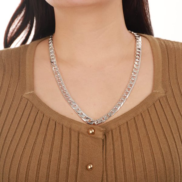 Jumwrit Silver Cuban Link Chain Necklace Trendy Cable Chain Necklace Dainty Lock Pendant Punk Necklace Minimalist Necklace Jewelry for Women Girls(Style 1)
