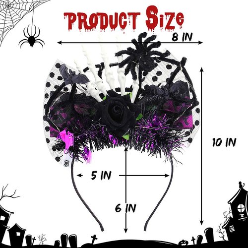 Lorealri Halloween Headbands Bow Hair Band Skull Light UP Cosplay Festival Decorations Party Hair Accessories for Women (Black Rose, Black)