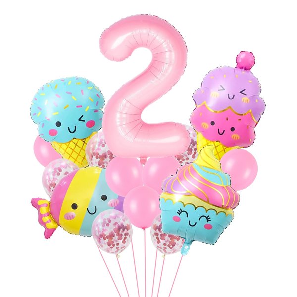 Ice Cream Balloons Number 2 Balloon 40 Inch, Two Sweet Birthday Party Decorations, 2 Balloon Number for Candy Birthday Party Decorations