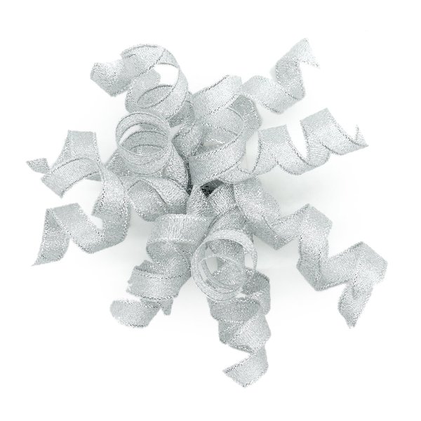 CT CRAFT LLC Silver Metallic Burst Curly Ribbon Bow 4" Wide x 6 Counts Gift Wrapping Pre-Tied Self-Adhesive Tab for Birthday Present Box Wine Bottle Baby Shower Party Christmas Hanukah