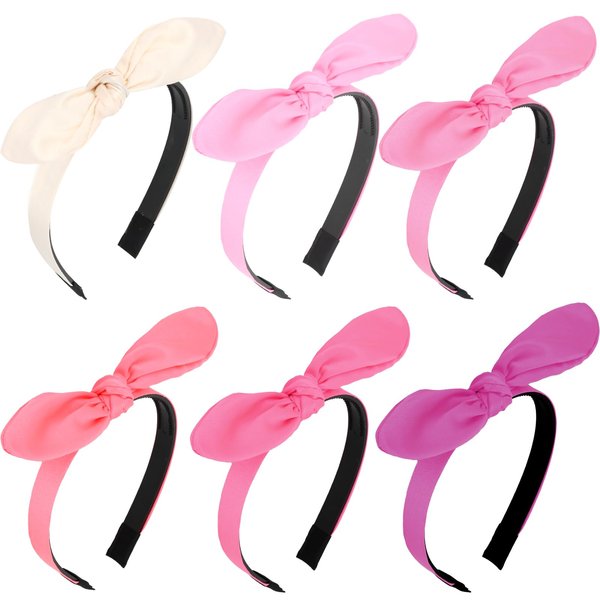 Jaciya Bow Headbands for Women Pink Headband Non Slip Fashion Knotted Thin Girls Headbands with Bow Cute Top Knot Hair Bands for Women Girls