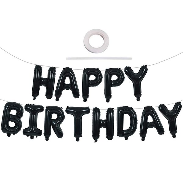 TONIFUL Black Happy Birthday Balloons Banner 16 Inch Mylar Foil Letters Birthday Sign Banner Bunting Reusable for Girls Boys Kids & Adults Birthday Decorations and Halloween Party Supplies