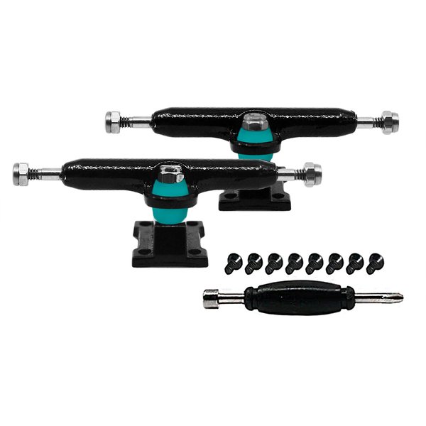 Teak Tuning Prodigy Fingerboard Trucks with Upgraded Lock Nuts, Midnight Black Colorway - 32mm Wide - Professional Shape, Appearance & Components - Includes Pro Duro 61A Bubble Bushings in Teak Teal