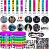 Wednesday Addams Party Supplies, 108 Pack Wednesday Merchandise Party Favors - 12 Bracelets, 1 Bracelet，12 Keychains, 12 Button Pins, 1 Tattoo Sticker Set of 70 Stickers for Fans