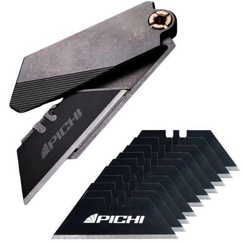 PICHI G9 Titanium Utility Knife,Lightweight Pocket Utility Knife,EDC Pocket Knives,CNC Unibody Quick Change Blade,Button Lock,for Men Women Outdoor Hiking,Camping,with 10 Replaceable Blades