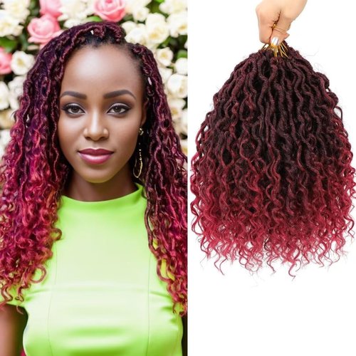 Curly Faux Locs Crochet Hair 8 Packs New Goddess Locs Crochet Braids Hair 12inch Red River Locs Crochet Hair with Curly Synthetic Hair Extensions (12" 8Packs 1B/BUG#)