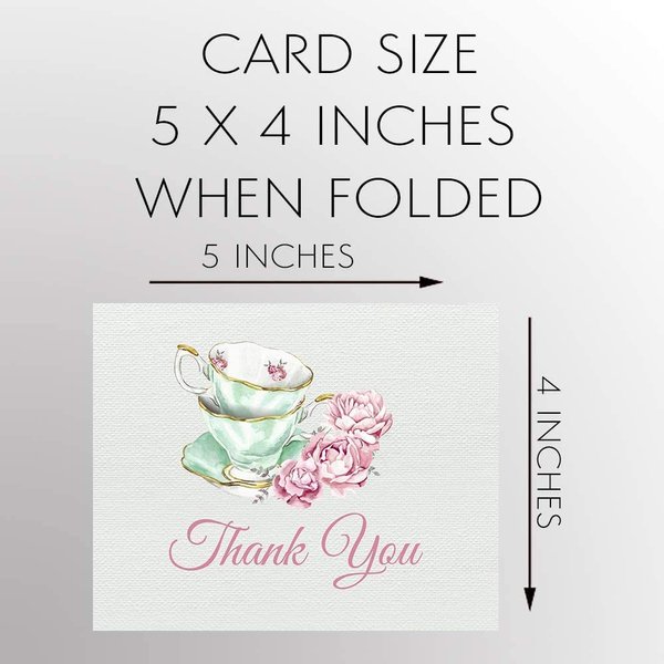 The Invite Lady Bridal Tea Party Thank You Cards Bridal Shower Folding Notes Thanks Wedding Party Pink Mint Blush Elegant Chic Vintage Tea Cups Victorian (50 count)