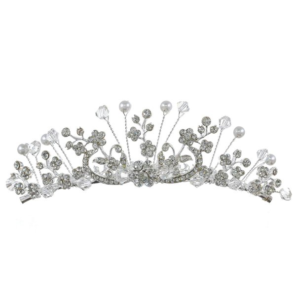 SAMKY Crystal Flower Tiara Comb - Crystal Flower Faux Pearl T757