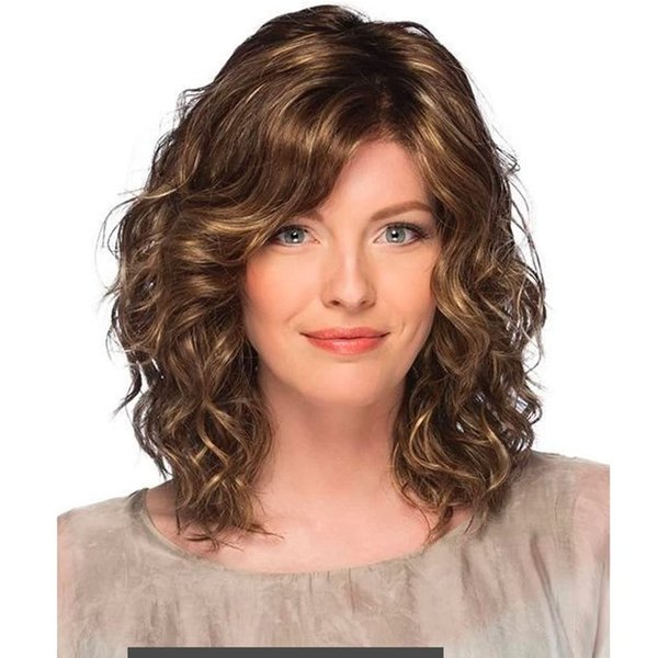 OYSRONG New 13.78'' Elegant Women Short Brown Layered Wavy Heat Resistant Fibre Hair Wig