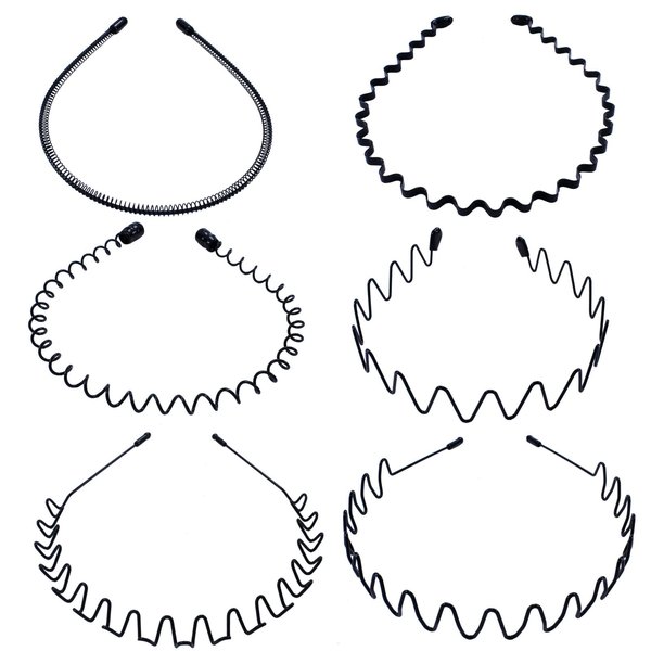 HOTNEW Metal Hair Band for Men and Women - 6 Pack Sleek and Durable Unisex Non Slip Headbands Wavy Springs for Outdoor Sports Washing Face Make Up Skincare - Black Headband Clips for Hair Hoop (6PCS)