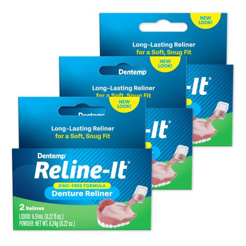 Dentemp Denture Reline Kit - Advanced Formula Reline It Denture Reliner (Pack of 3) - Denture Kit to Refit and Tighten Dentures for Both Upper & Lower Denture