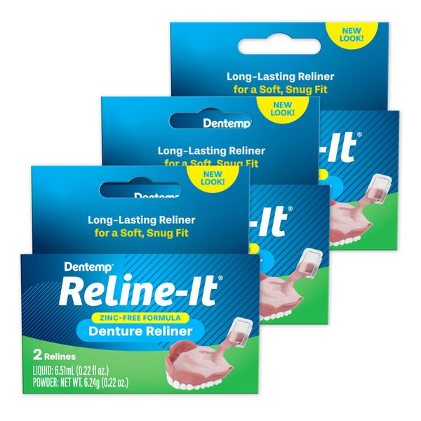 Dentemp Denture Reline Kit - Advanced Formula Reline It Denture Reliner (Pack of 3) - Denture Kit to Refit and Tighten Dentures for Both Upper & Lower Denture