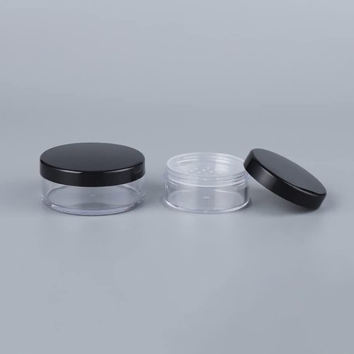 2 Pcs Black 50g Plastic Loose Powder Case Empty Cosmetic Powder Container Refillable Makeup Powder Jar Portable Powder Box for Travel Powder Face